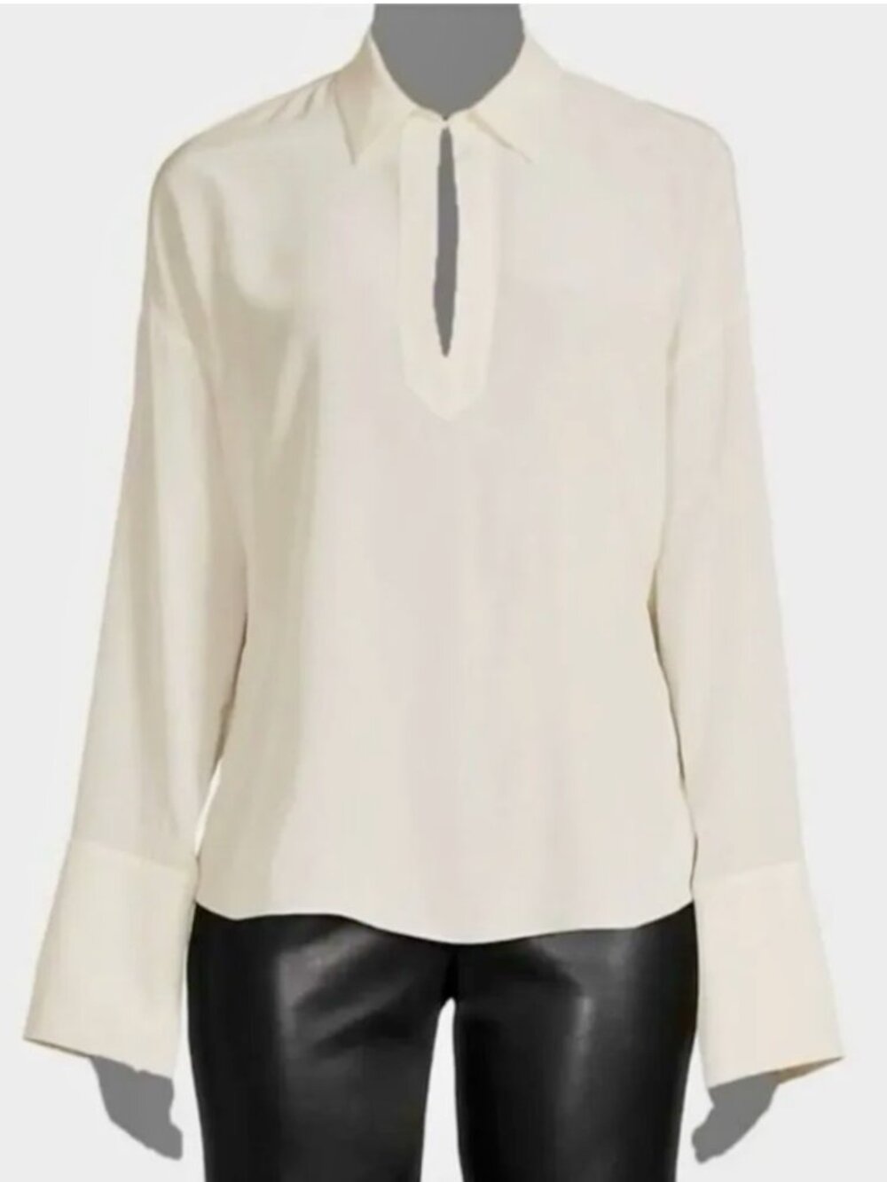 Rebecca Taylor Essential Silk Blouse Snow Off-White V-Neck Collared Top NWT Sz M